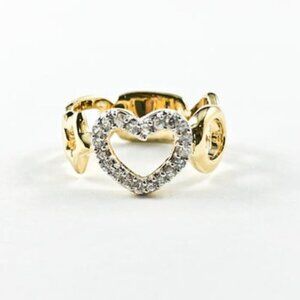 Late Night Love Heart & Stars Shape Gold Band Ring - 925 Sterling